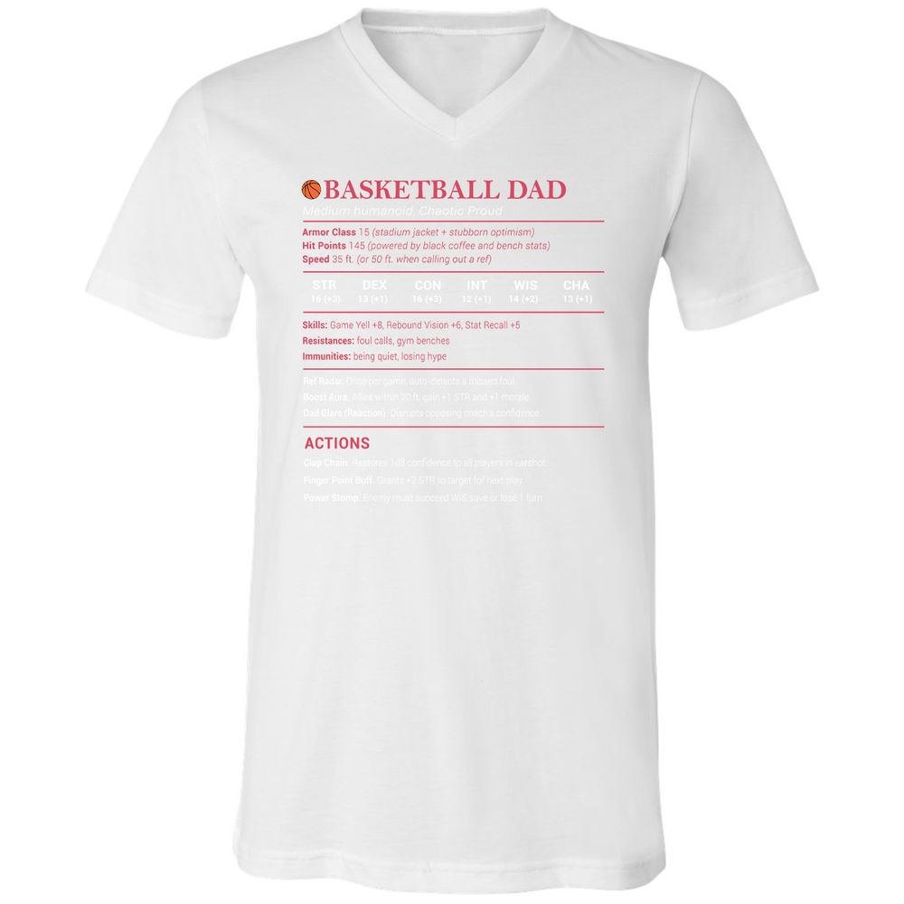 Basketball Dad Unisex V-Neck T-Shirt - White - 5