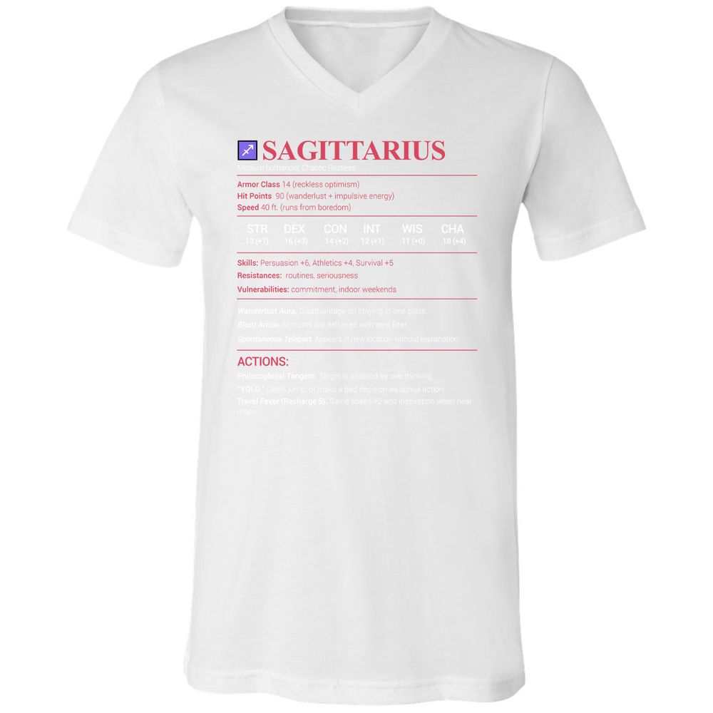 Sagittarius Stats Unisex V-Neck T-Shirt - White - 5