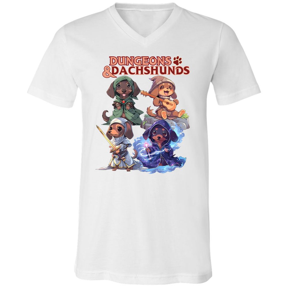 Dungeons & Dachshunds Unisex V-Neck T-Shirt - White - 5