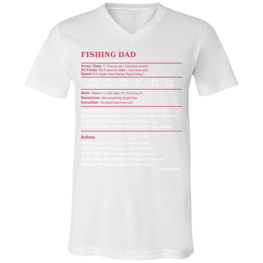 FISHING DAD Unisex V-Neck T-Shirt - White - 5