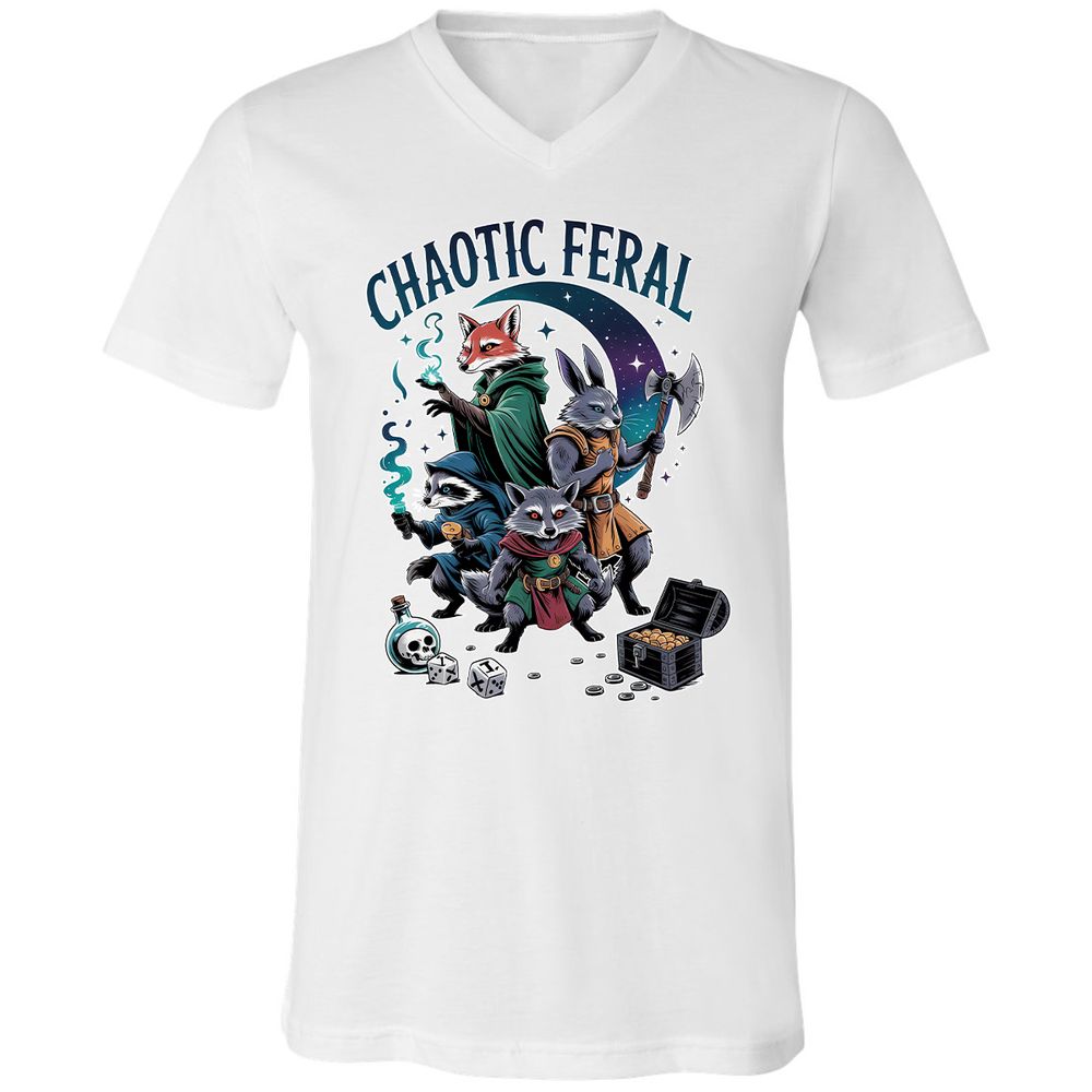 Chaotic Feral Unisex V-Neck T-Shirt - White - 5