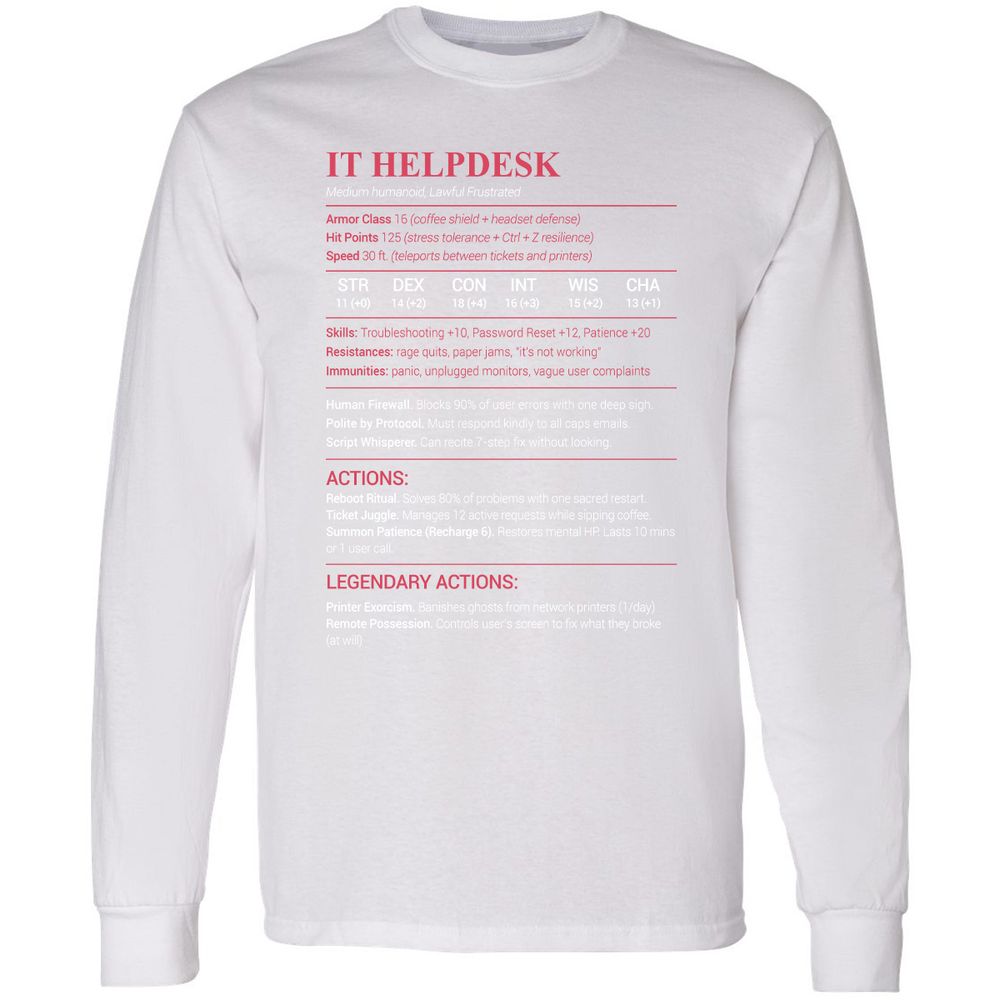 IT Helpdesk Long Sleeve T-Shirt - White - 5