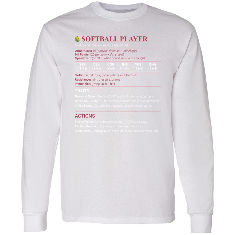 Softball Player Long Sleeve T-Shirt - White - 5