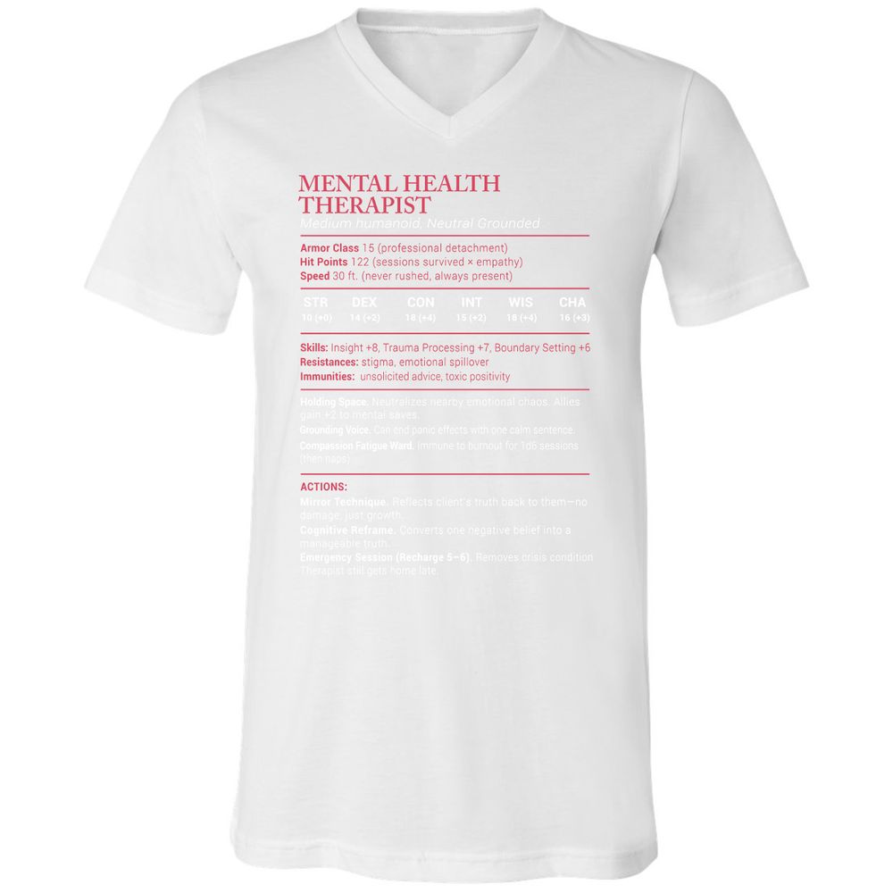 Mental Health Therapist Stats Unisex V-Neck T-Shirt - White - 5