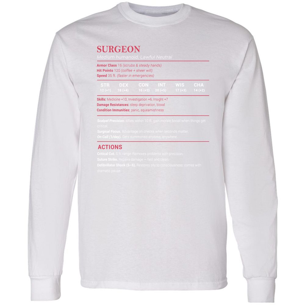Surgeon Stats Long Sleeve T-Shirt - White - 5