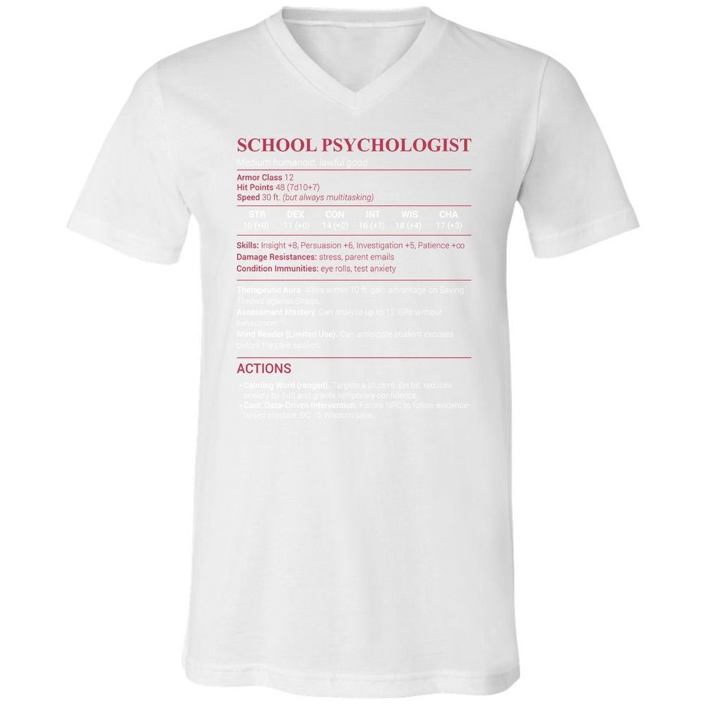 School Psychologist Unisex V-Neck T-Shirt - White - 5