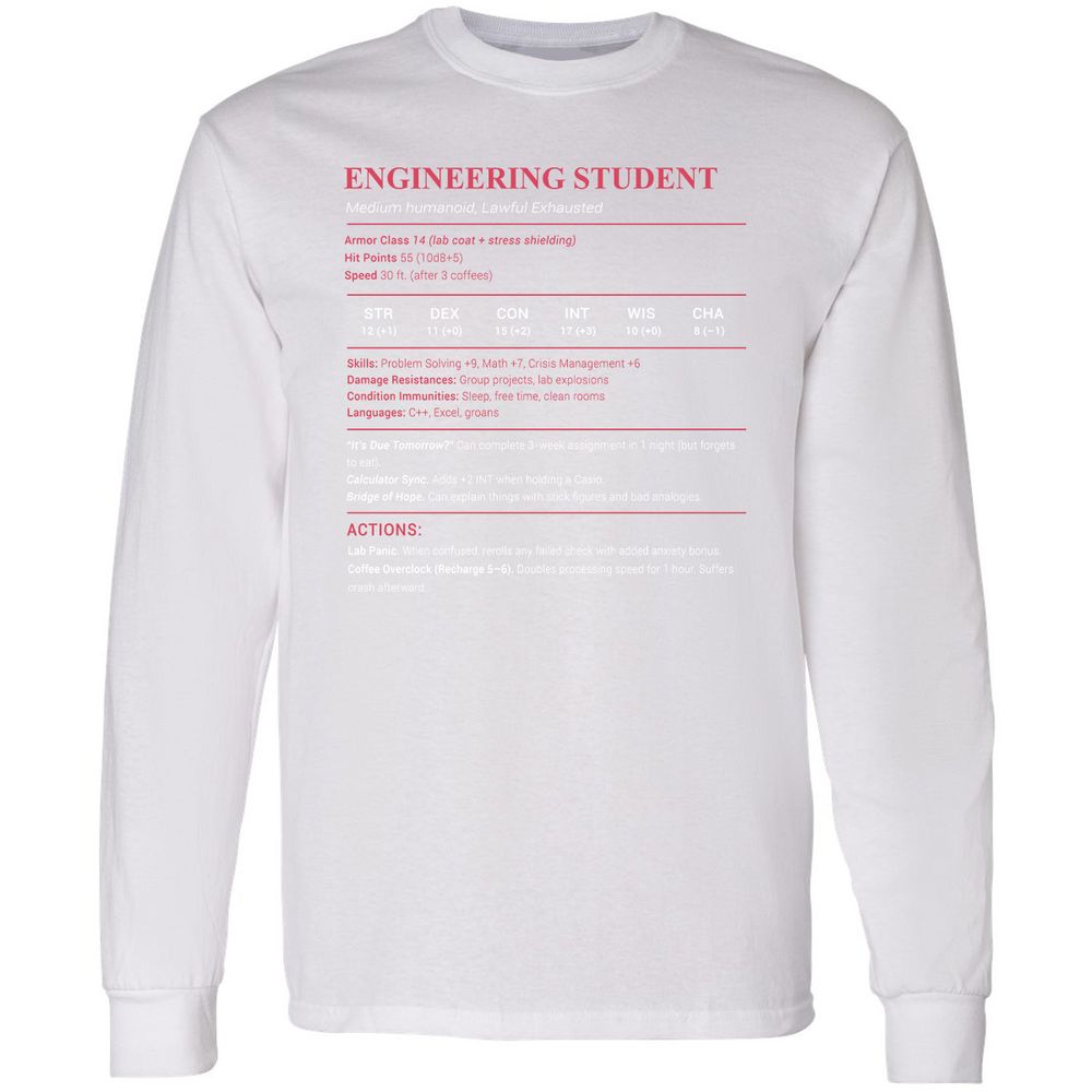 Engineering Student Long Sleeve T-Shirt - White - 5