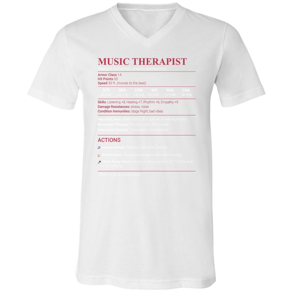 Music Therapist Unisex V-Neck T-Shirt - White - 5