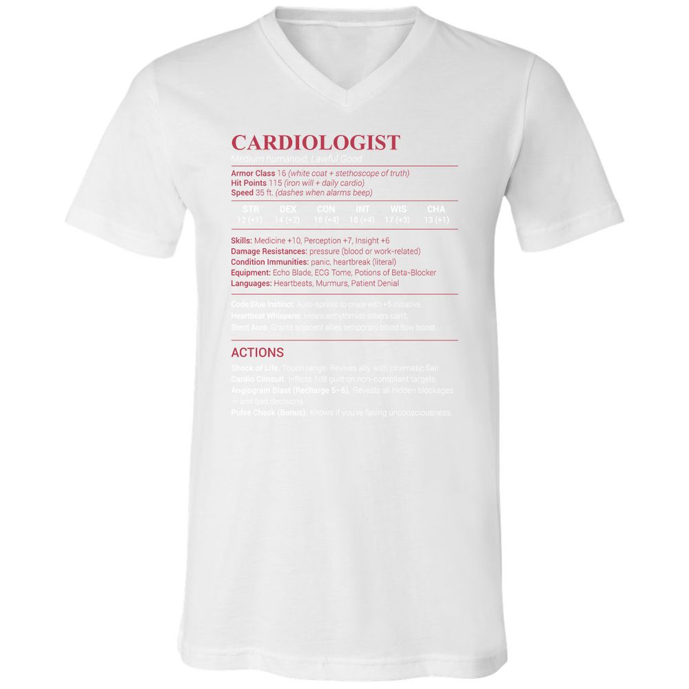 Cardiologist Stats Unisex V-Neck T-Shirt - White - 5