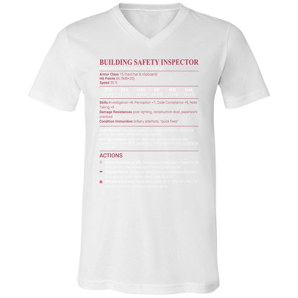 Building Safety Inspector Unisex V-Neck T-Shirt - White - 5