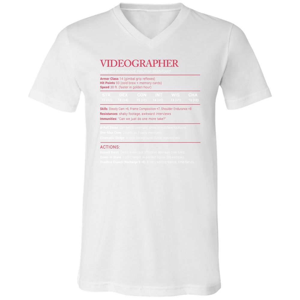 Videographer Stats Unisex V-Neck T-Shirt - White - 5