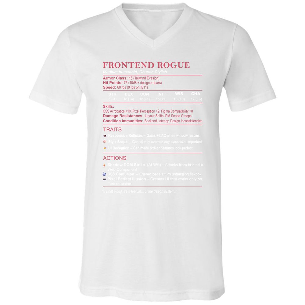 Frontend Rogue Unisex V-Neck T-Shirt - White - 5