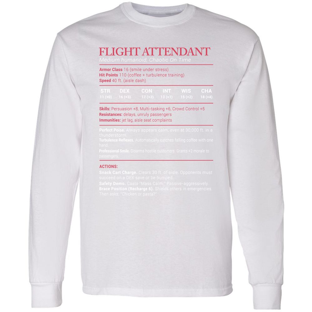 Flight Attendant Stats Long Sleeve T-Shirt - White - 5