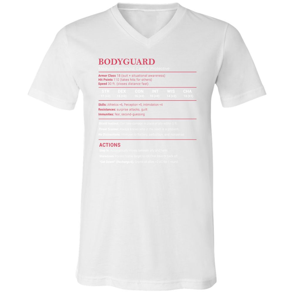 Bodyguard Stats Unisex V-Neck T-Shirt - White - 5