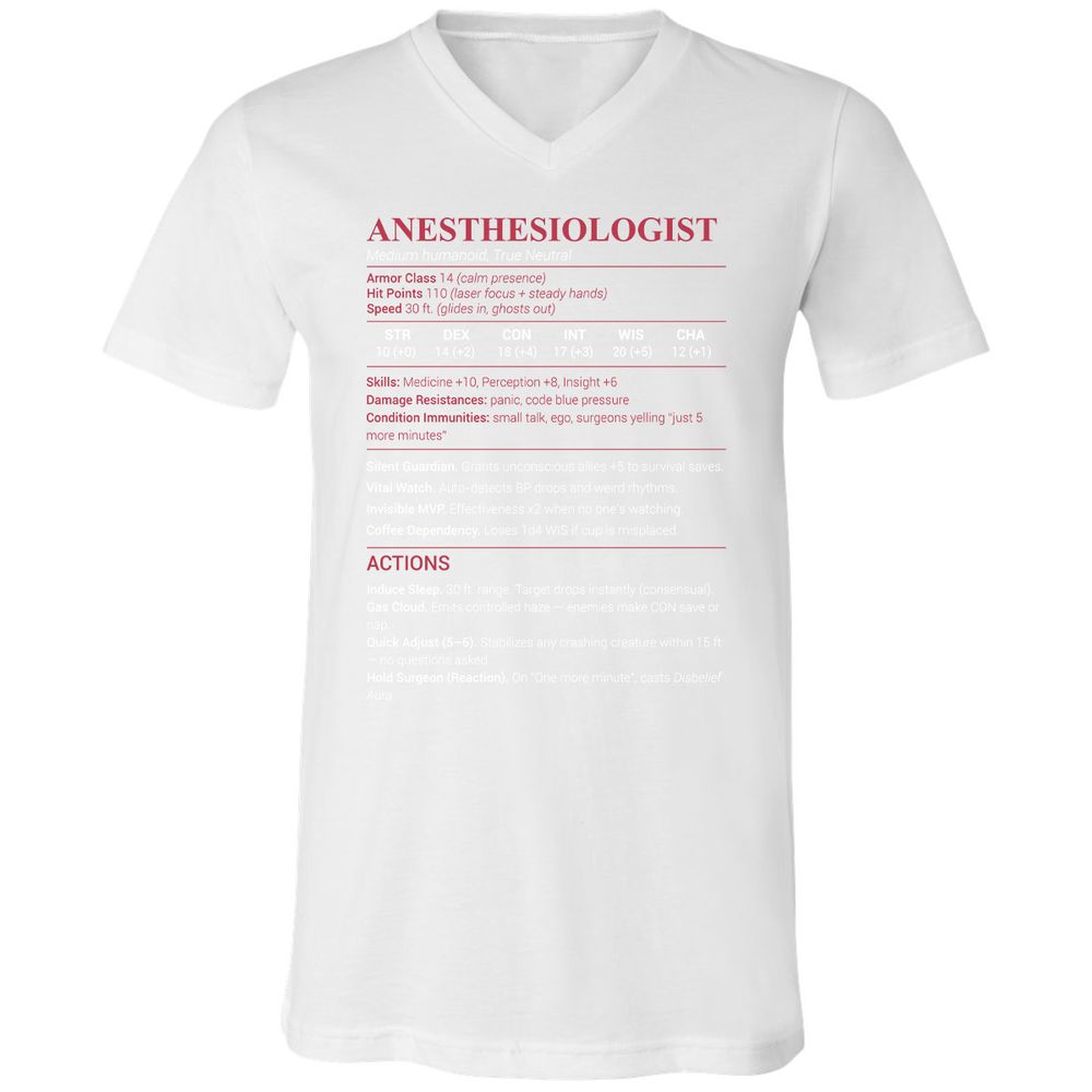 Anesthesiologist Stats Unisex V-Neck T-Shirt - White - 5