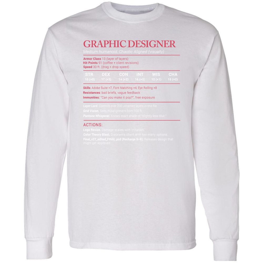 Graphic Designer Stats Long Sleeve T-Shirt - White - 5