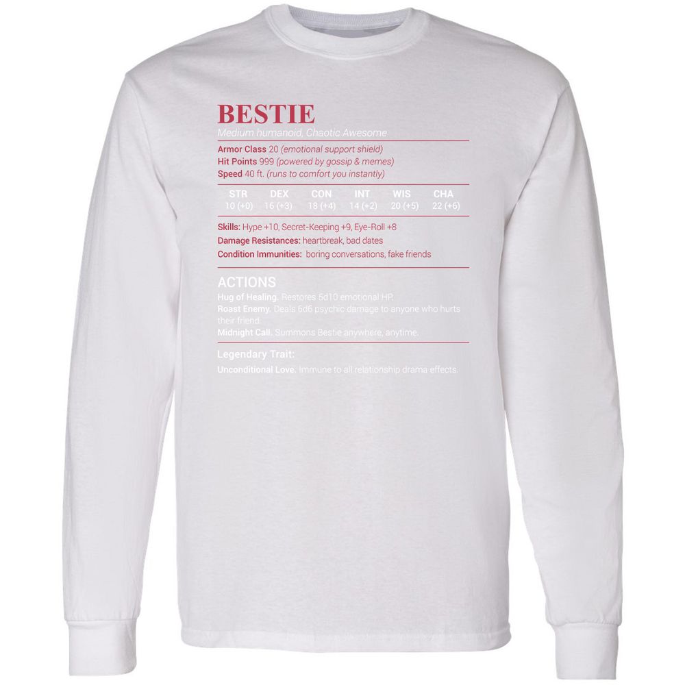 Bestie Stats Long Sleeve T-Shirt - White - 5