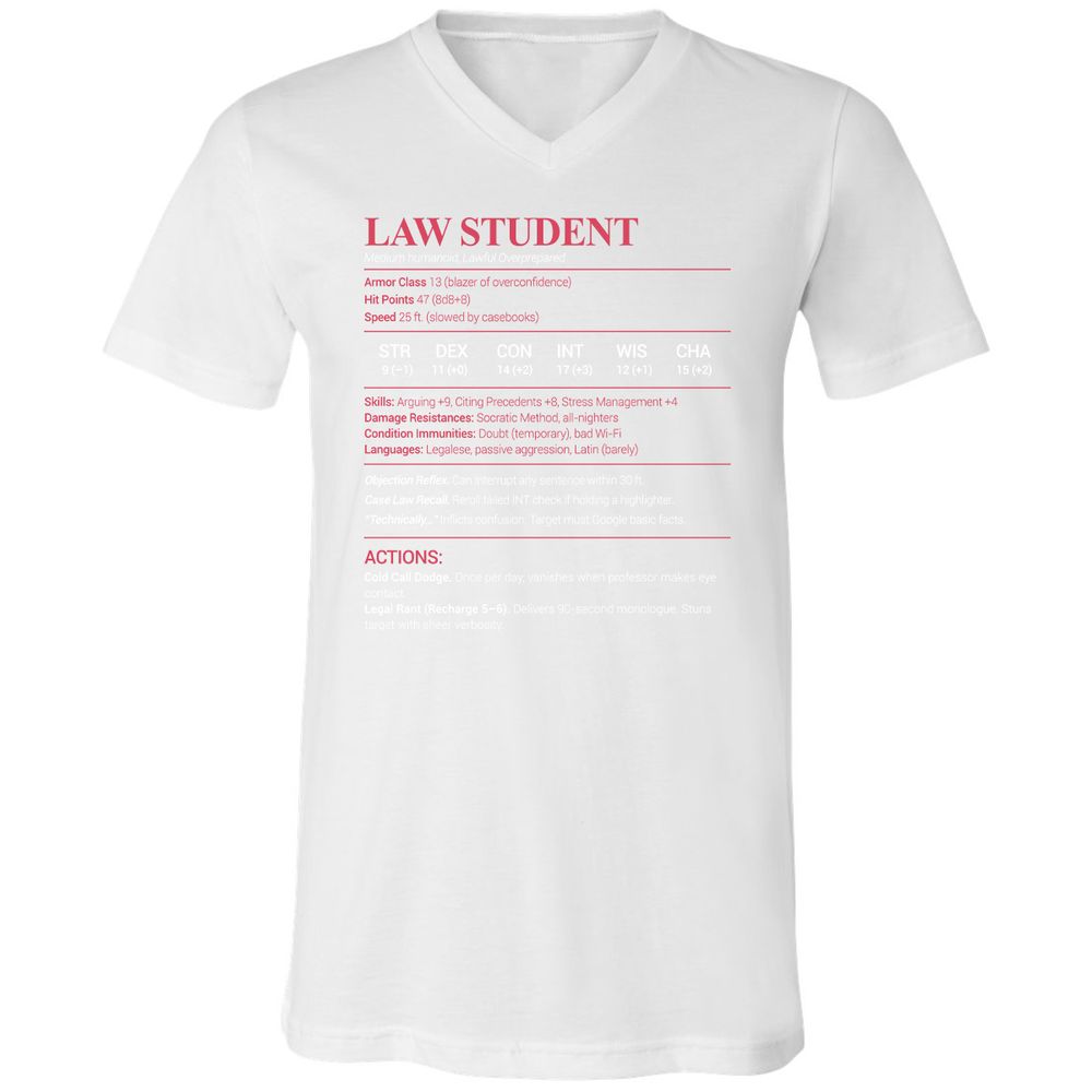 Law Student Unisex V-Neck T-Shirt - White - 5