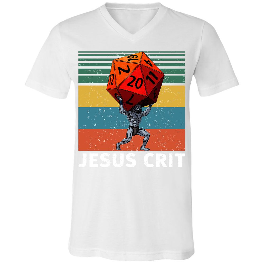 Jesus Crit Unisex V-Neck T-Shirt - White - 5