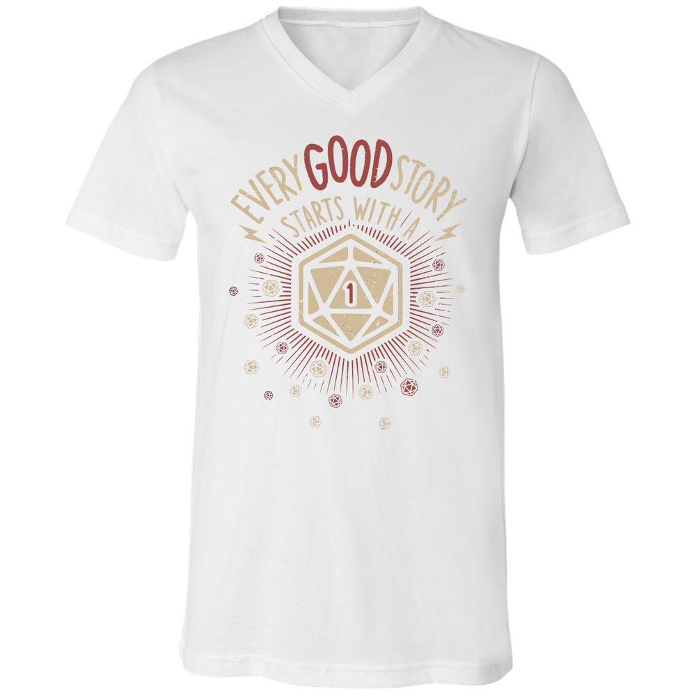 Good Story Starts With A 1 Unisex V-Neck T-Shirt - White - 5
