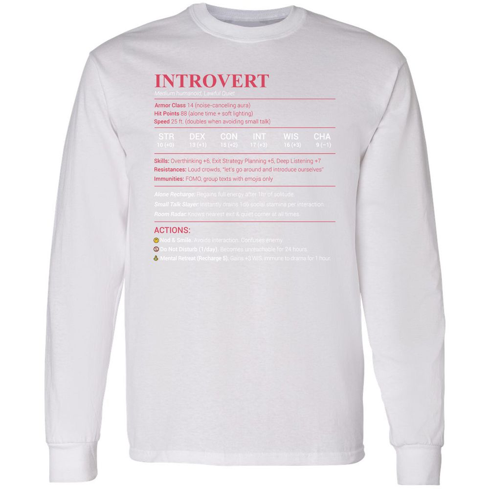 Introvert Stats Long Sleeve T-Shirt - White - 5