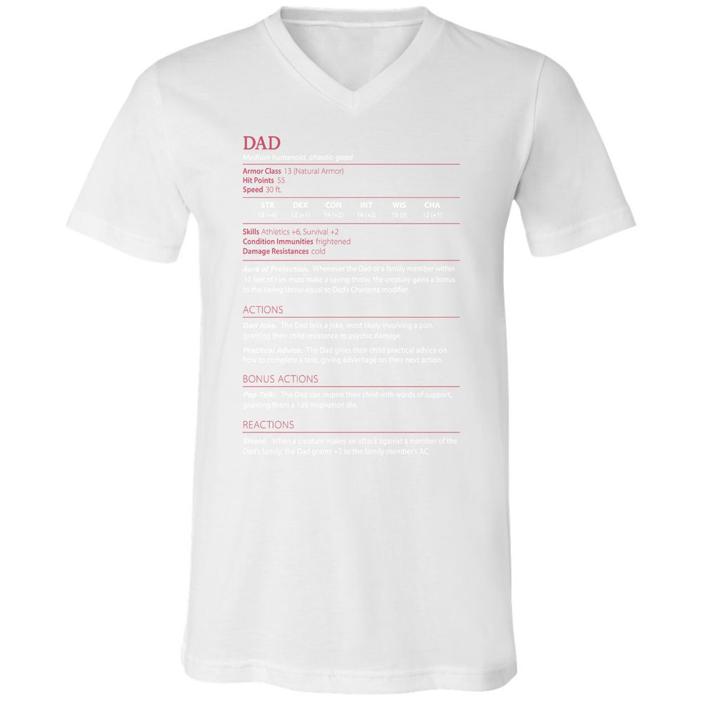 Dad Stats Unisex V-Neck T-Shirt - White - 5