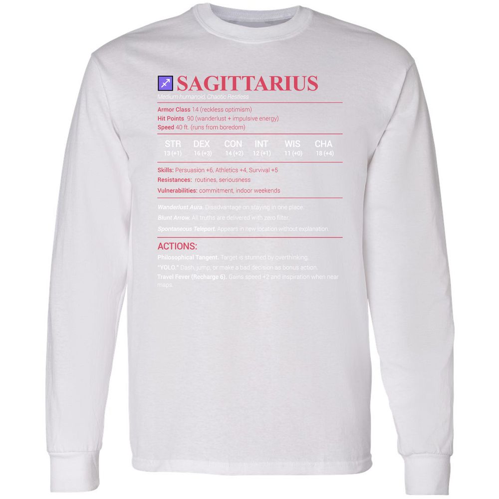 Sagittarius Stats Long Sleeve T-Shirt - White - 5