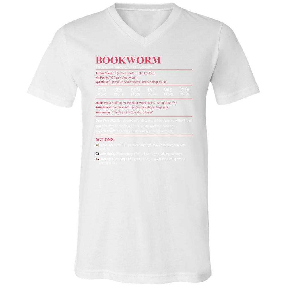 Bookworm Stats Unisex V-Neck T-Shirt - White - 5