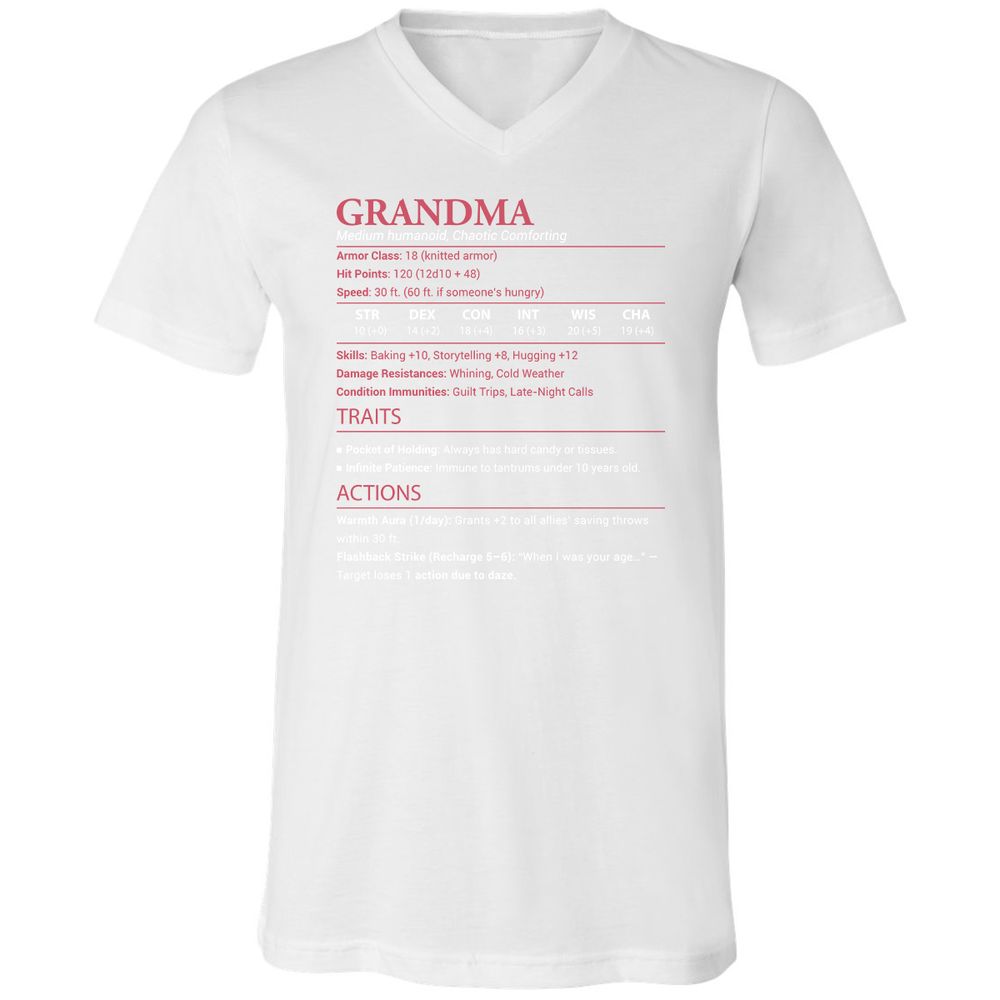 Grandma Stats Unisex V-Neck T-Shirt - White - 5