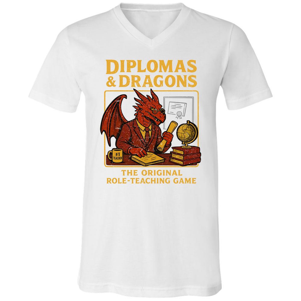 Diplomas & Dragons Unisex V-Neck T-Shirt - White - 5