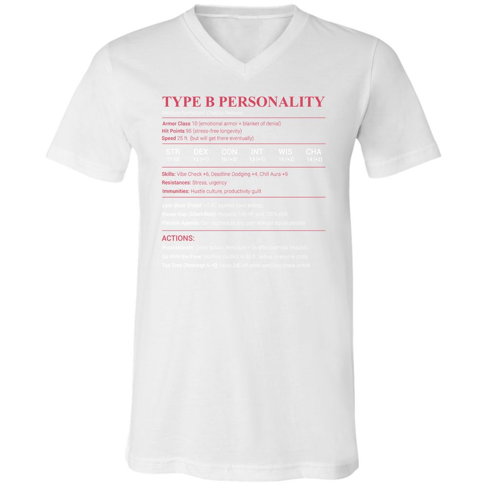 Type B Stats Unisex V-Neck T-Shirt - White - 5