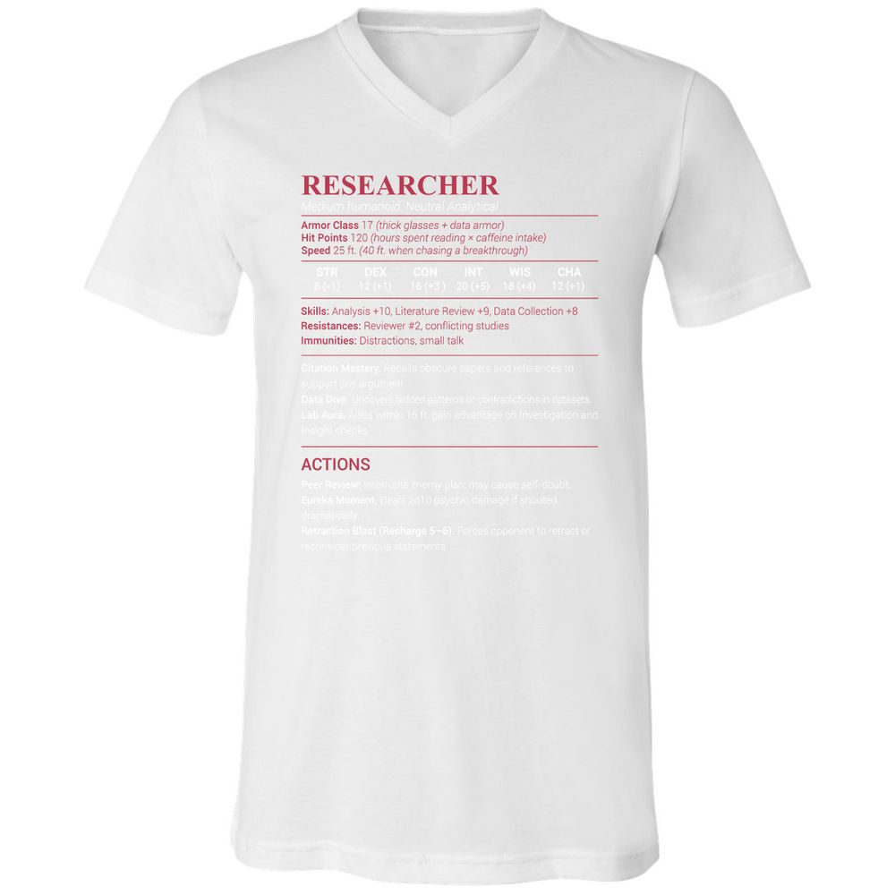 Researcher Stats Unisex V-Neck T-Shirt - White - 5