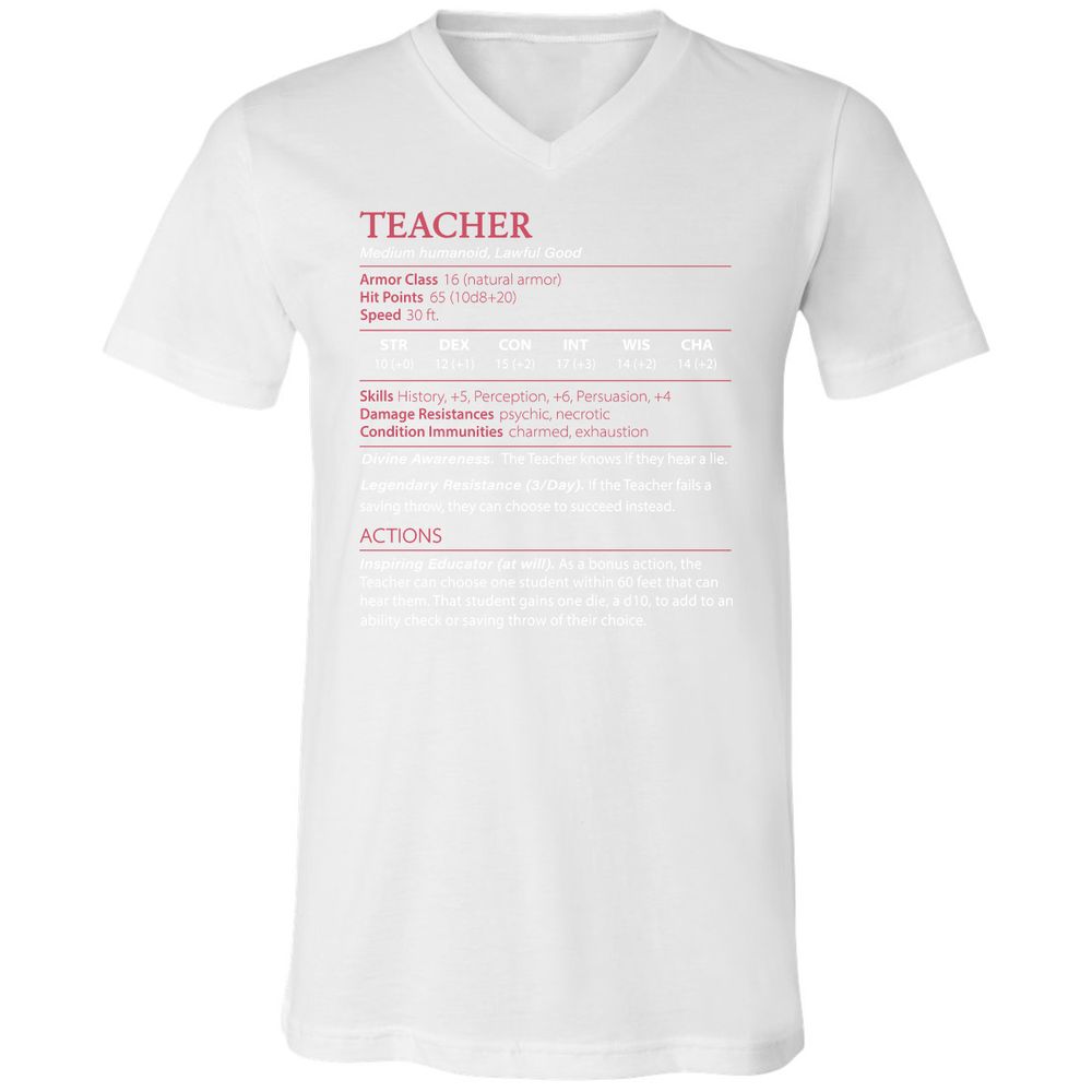 Teacher Unisex V-Neck T-Shirt - White - 5