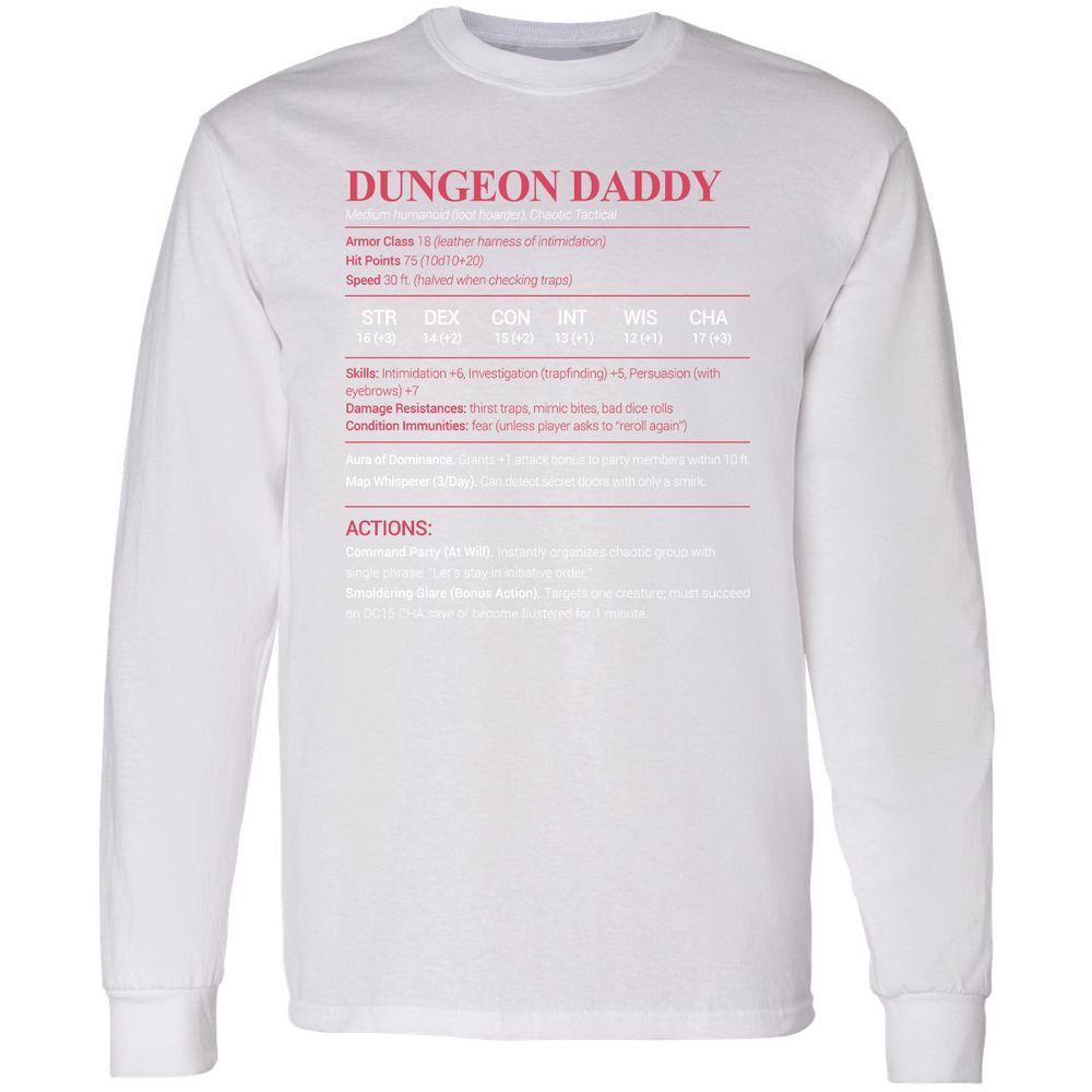 Dungeon Daddy Stats Long Sleeve T-Shirt - White - 5