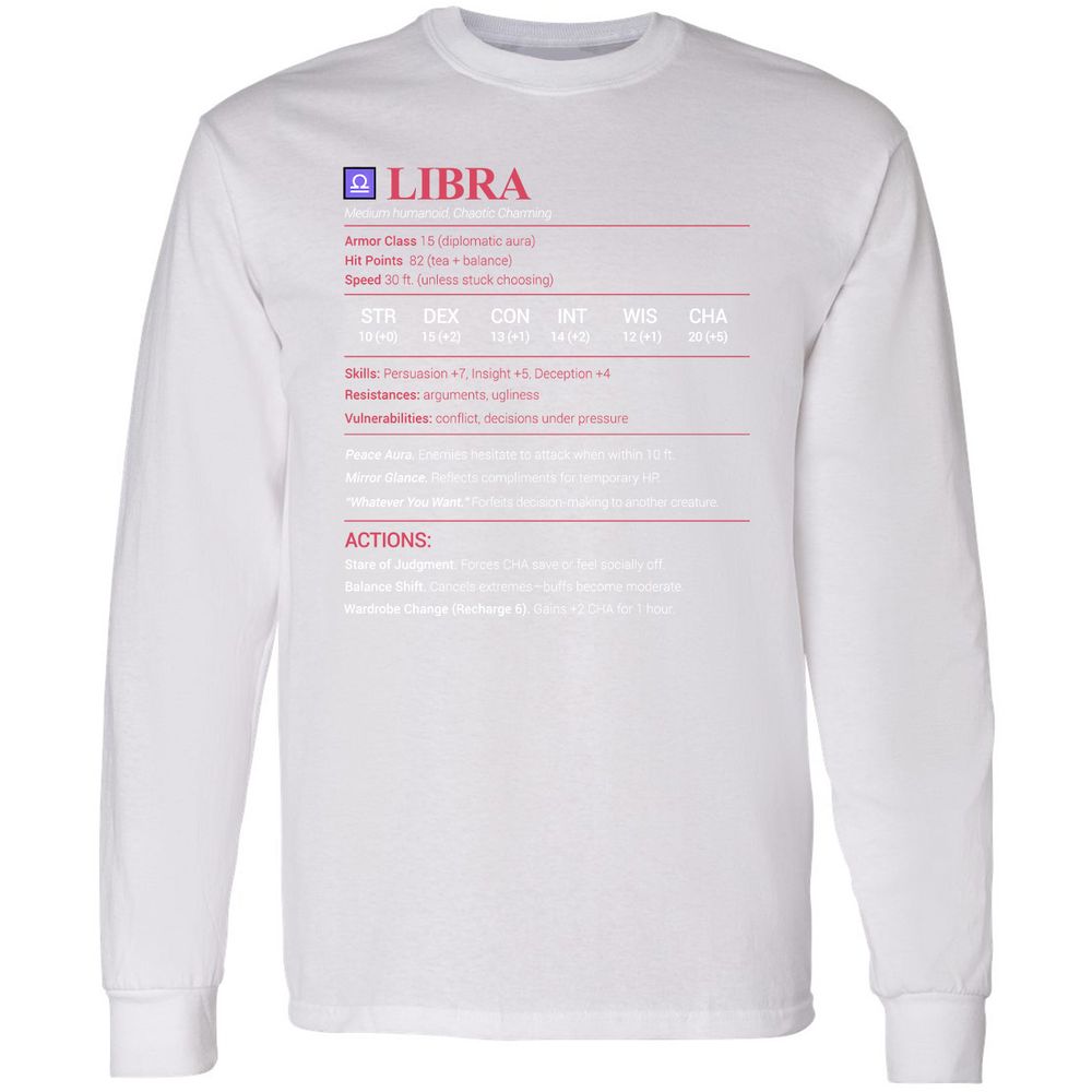 Libra Stats Long Sleeve T-Shirt - White - 5