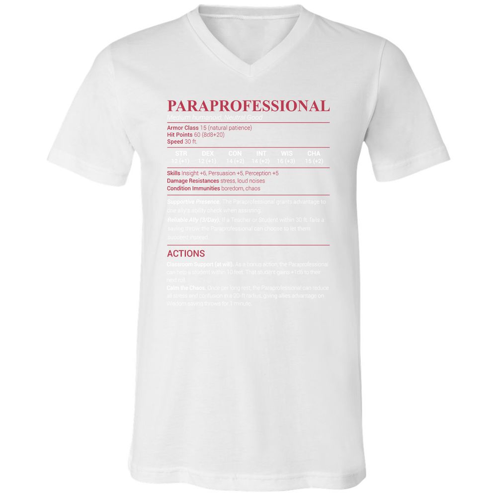 Paraprofessional Unisex V-Neck T-Shirt - White - 5