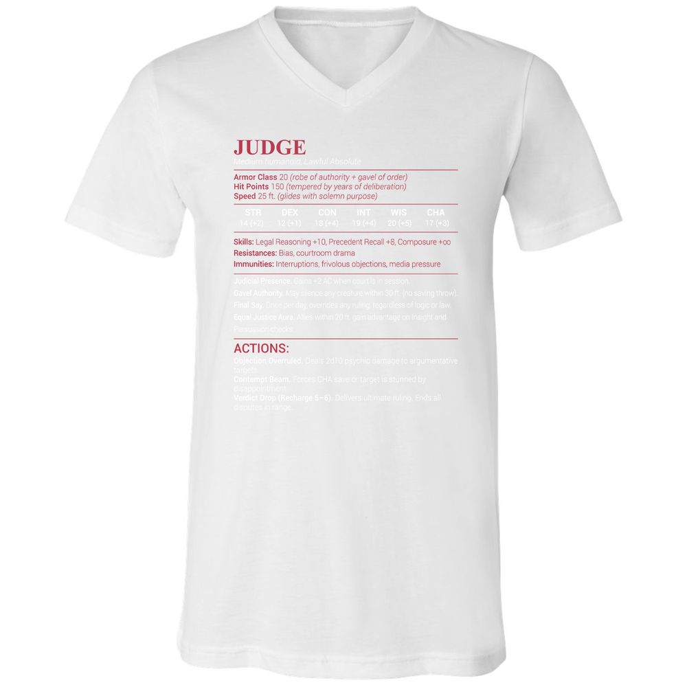 Judge Stats Unisex V-Neck T-Shirt - White - 5