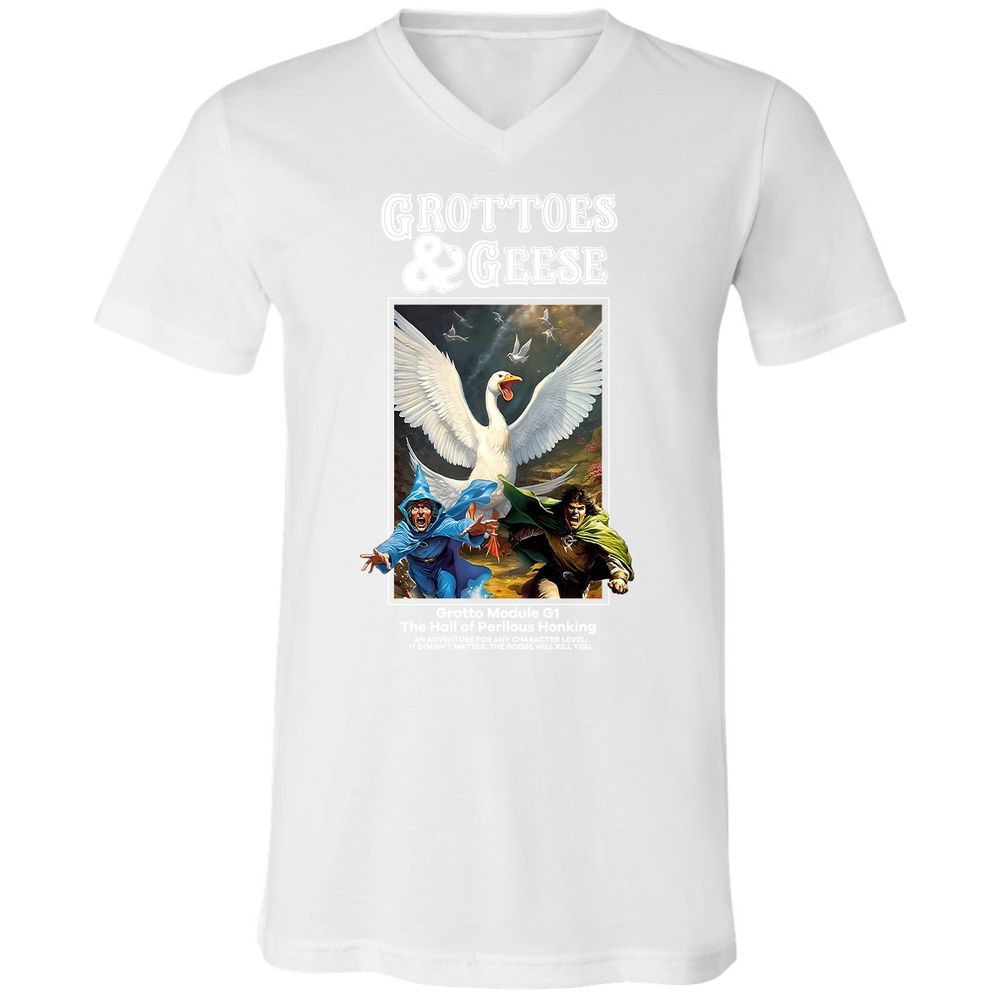 Grottoes & Geese Unisex V-Neck T-Shirt - White - 5