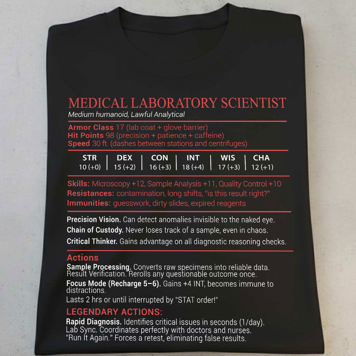 Medical Laboratory Scientist Stats Block Classic Unisex T-Shirt