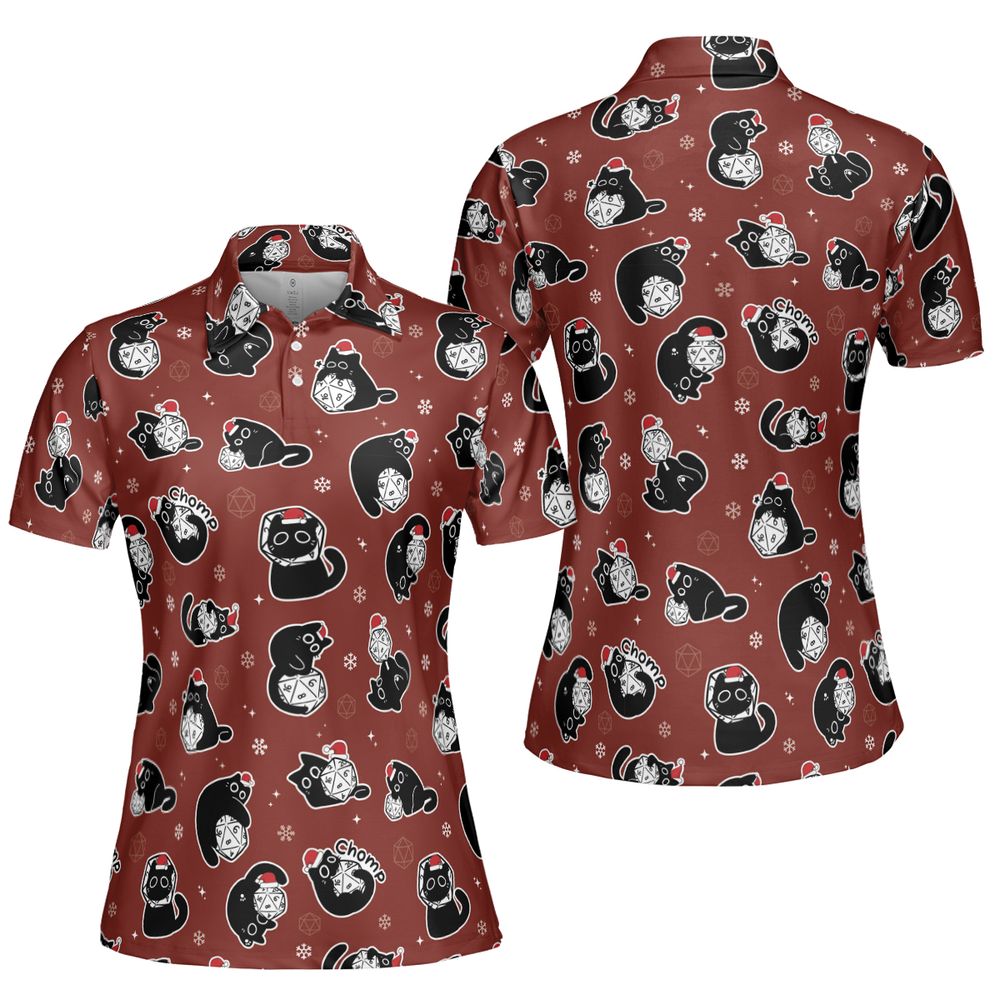 Christmas Black Cat Dice AOP Men/Women Polo Shirt -  - 5
