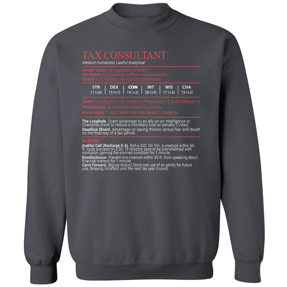 Tax Consultant Stats Block Classic Unisex Sweatshirt - Charcoal - 6