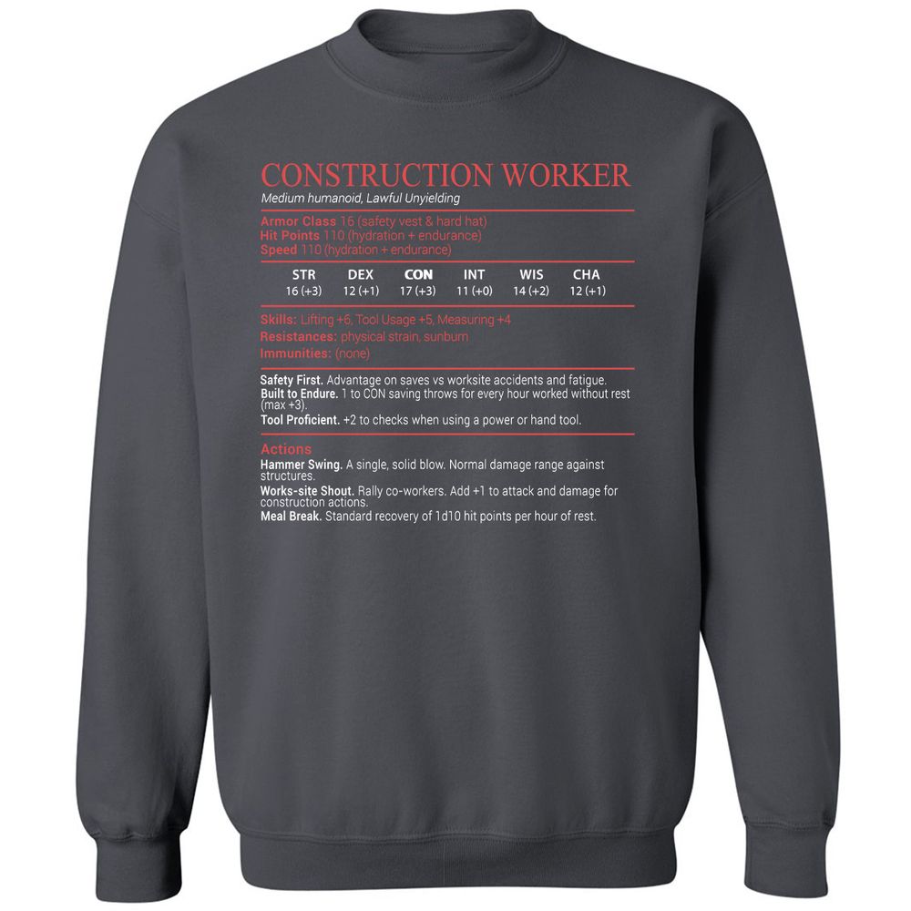 Construction Worker Stats Block - Charcoal - 6
