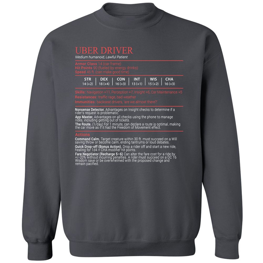 Uber Driver Stats Block Classic Unisex Sweatshirt - Charcoal - 6