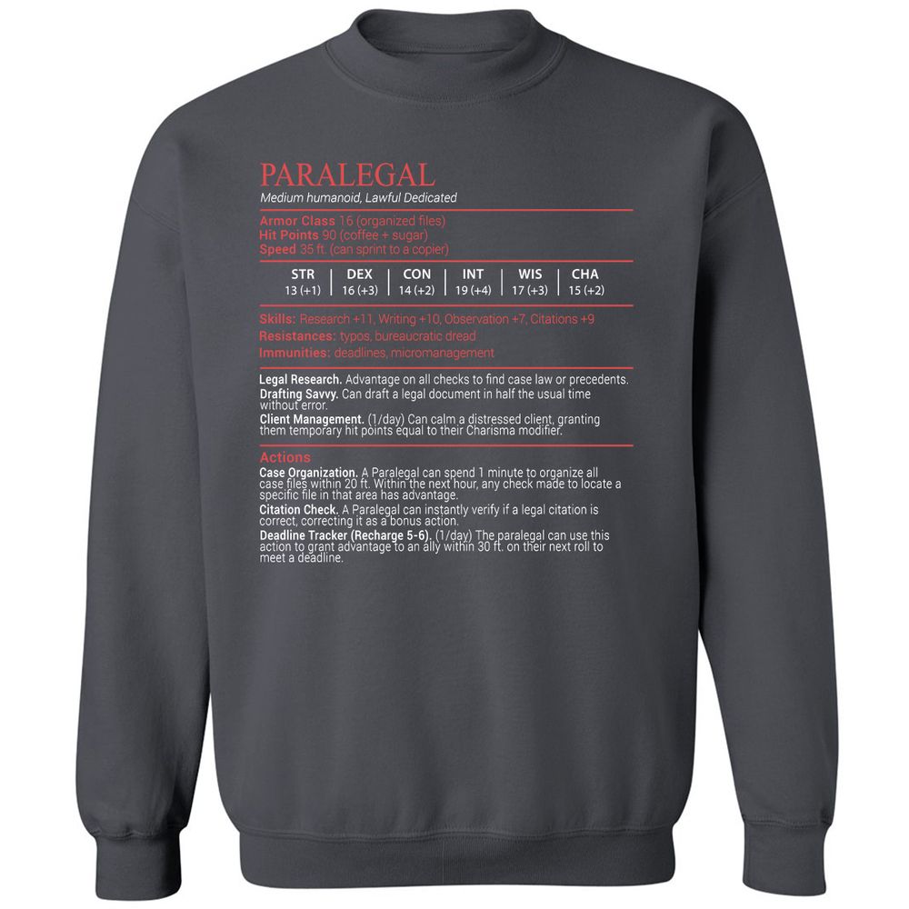 Paralegal Stats Block Classic Unisex Sweatshirt - Charcoal - 6