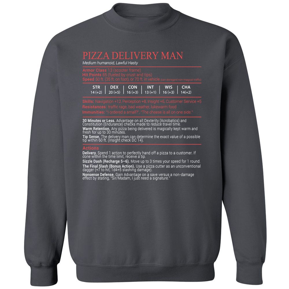 Pizza Delivery Man Stats Block - Charcoal - 6