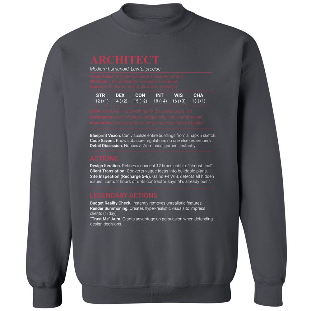 Architect Stats Classic Unisex Sweatshirt - Charcoal - 6