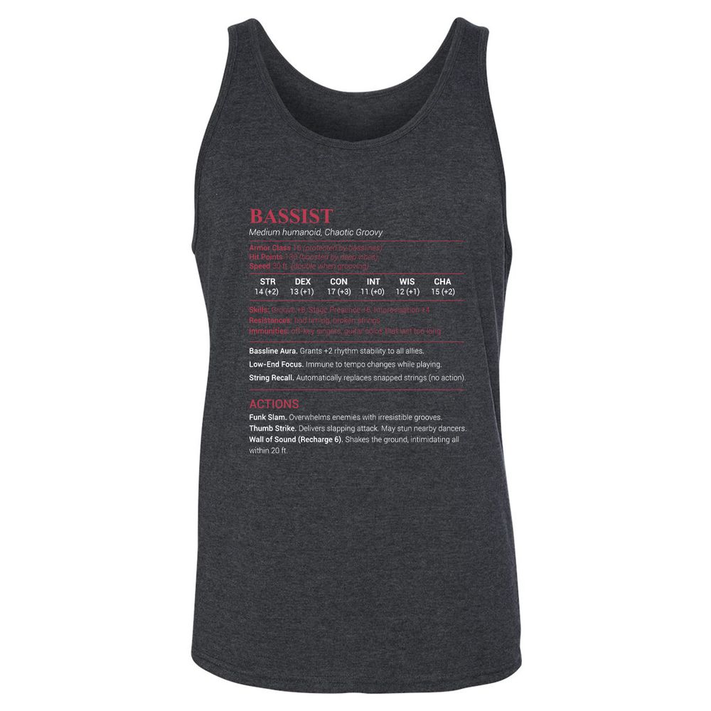 Bassist Stats Unisex Jersey Tank - Dark Grey Heather - 6