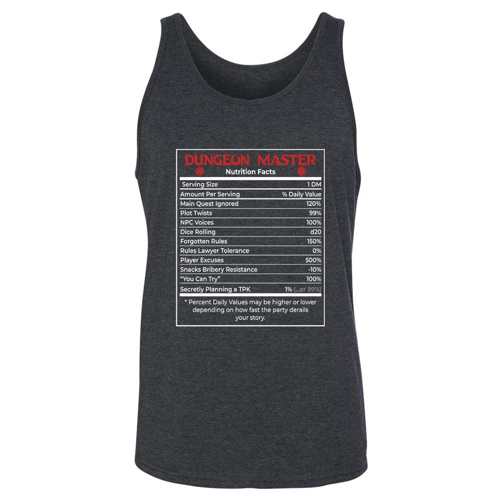 Dungeon Master Nutrition Facts Unisex Jersey Tank - Dark Grey Heather - 6