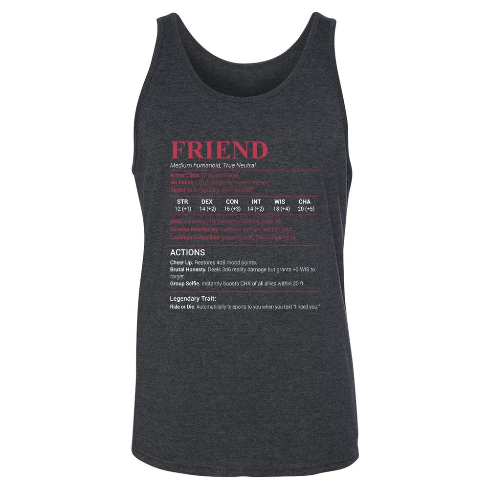 Friend Stats Unisex Jersey Tank - Dark Grey Heather - 6