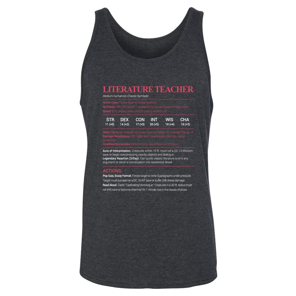 Literature Teacher Unisex Jersey Tank - Dark Grey Heather - 6